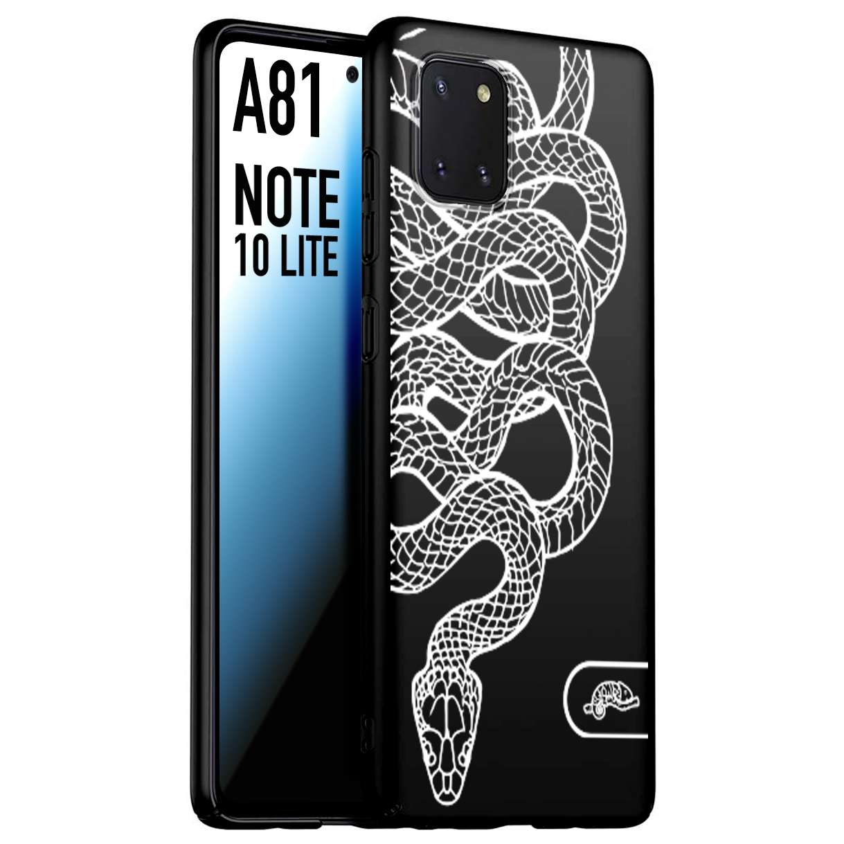 CUSTOMIZZA - Custodia cover nera morbida in tpu compatibile per Samsung A81 - Note 10 Lite serpente snake bianco a rilievo disegnato tattoo tatuaggio