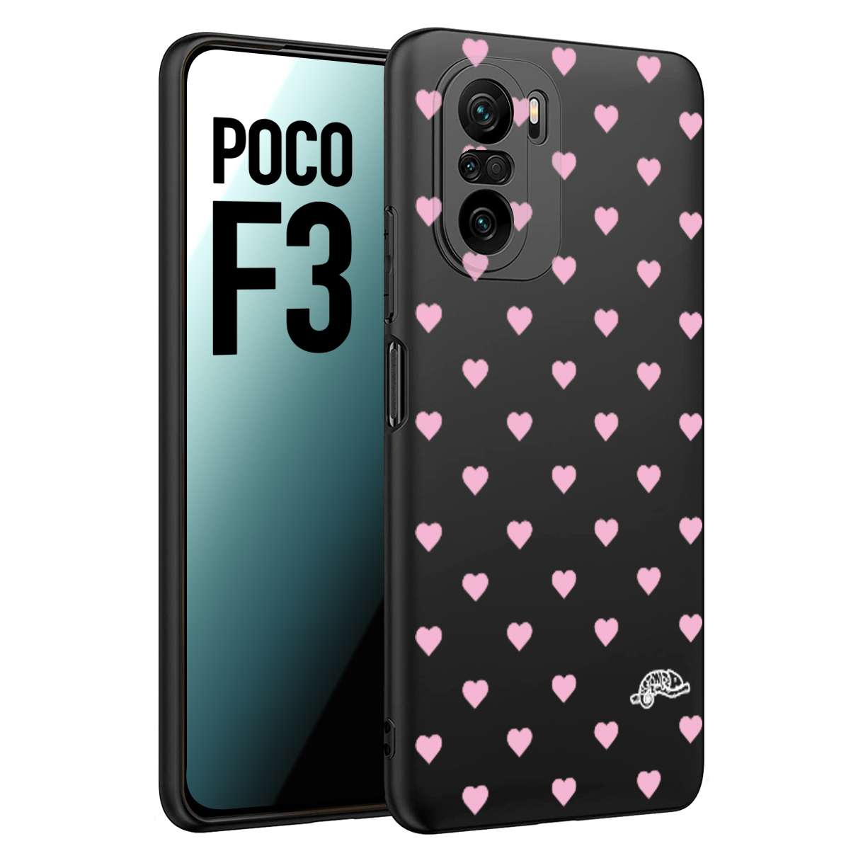 CUSTOMIZZA - Custodia cover nera morbida in tpu compatibile per Xiaomi Poco F3 cuori pois rosa su nero donna pin up vintage