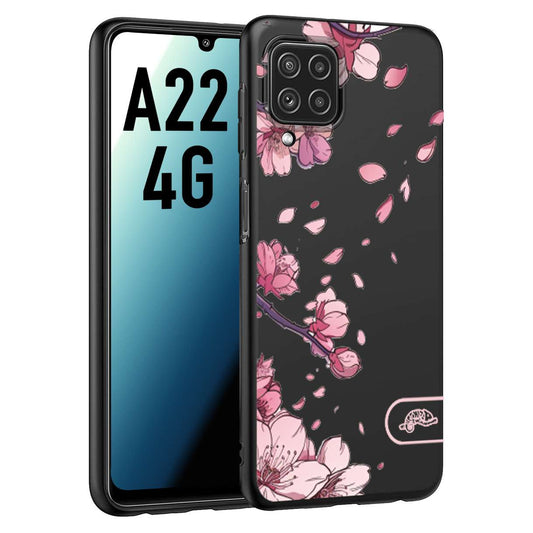 CUSTOMIZZA - Custodia cover nera morbida in tpu compatibile per Samsung A22 4G giapponese fiori di ciliegio in fiore a rilievo disegnata tattoo