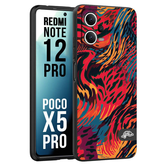 CUSTOMIZZA - Custodia cover nera morbida in tpu compatibile per Xiaomi Redmi Note 12 PRO - POCO X5 PRO leopardato maculato tigrato colorata fiamme rossa blu arancione