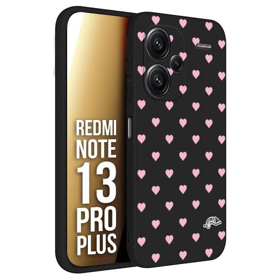 CUSTOMIZZA - Custodia cover nera morbida in tpu compatibile per Xiaomi Redmi Note 13 PRO PLUS cuori pois rosa su nero donna pin up vintage