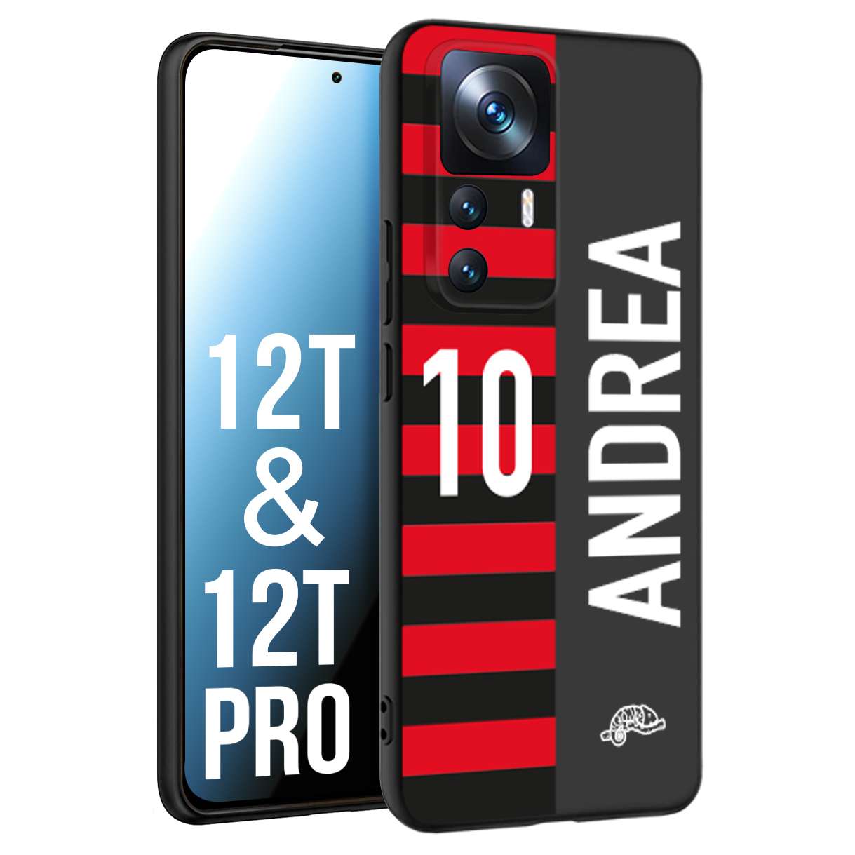 CUSTOMIZZA - Custodia cover nera morbida in tpu compatibile per Xiaomi 12T - 12T PRO personalizzata calcio football nome e numero calciatori rossonera