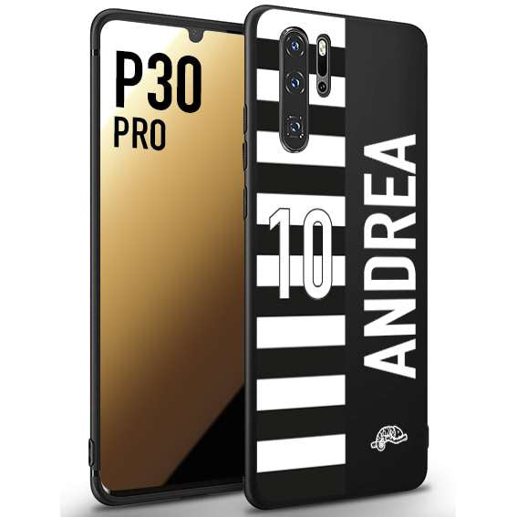 CUSTOMIZZA - Custodia cover nera morbida in tpu compatibile per Huawei P30 PRO personalizzata calcio football nome e numero calciatori bianconera