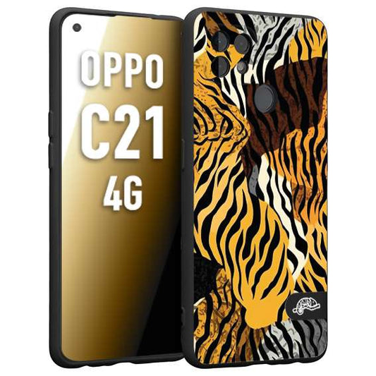 CUSTOMIZZA - Custodia cover nera morbida in tpu compatibile per Oppo Realme C21 4G leopardato tigrato tiger colorata donna fashion estate