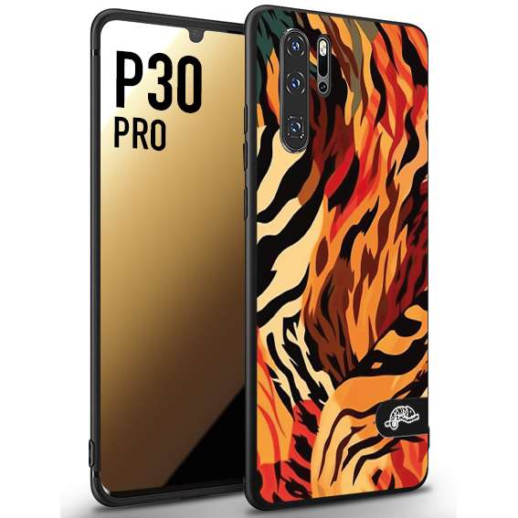 CUSTOMIZZA - Custodia cover nera morbida in tpu compatibile per Huawei P30 PRO leopardato maculato tigrato tiger colorata gialla rossa arancio