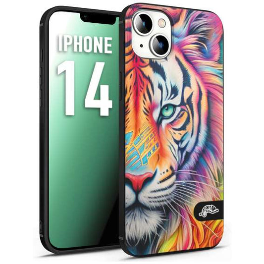 CUSTOMIZZA - Custodia cover nera morbida in tpu compatibile per iPhone 14 animali color tigre tiger viso colori vibranti disegnato schizzo