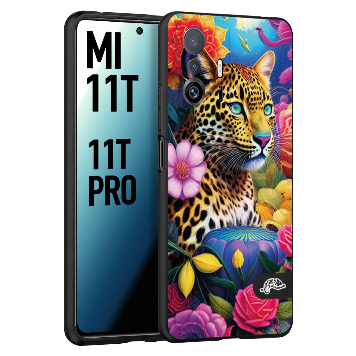 CUSTOMIZZA - Custodia cover nera morbida in tpu compatibile per Xiaomi Mi 11T - Mi 11T PRO fiori astratti donna flower fantasia leopardo ghepardo animali colorati