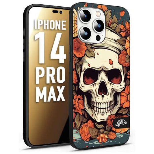 CUSTOMIZZA - Custodia cover nera morbida in tpu compatibile per iPhone 14 PRO MAX teschio skull flowers fiori tattoo disegnato alta definizione