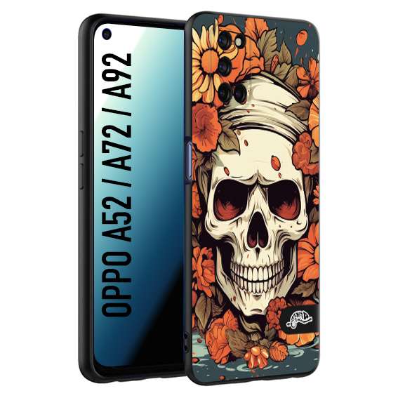 CUSTOMIZZA - Custodia cover nera morbida in tpu compatibile per Oppo A52 - A72 - A92 teschio skull flowers fiori tattoo disegnato alta definizione