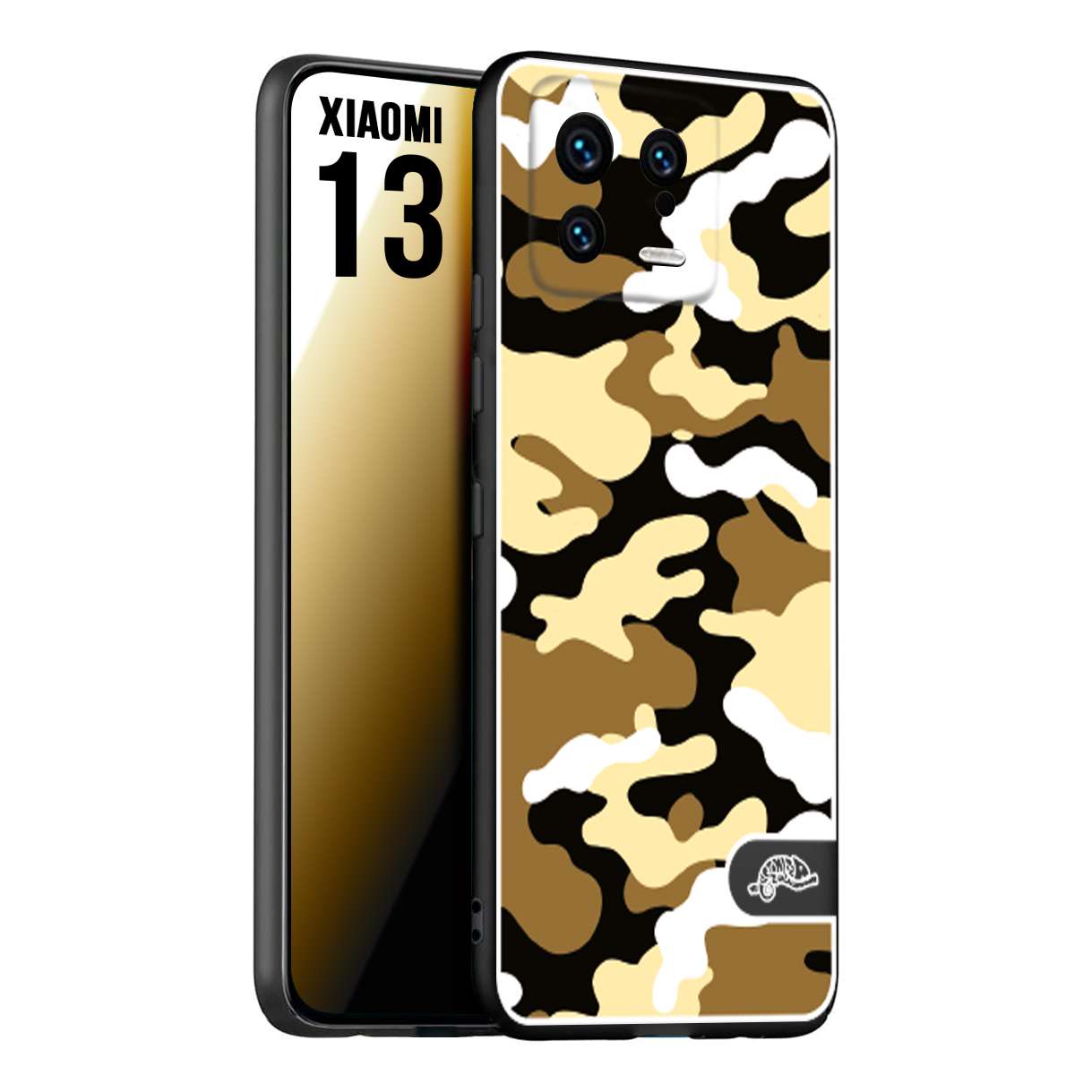 CUSTOMIZZA - Custodia cover nera morbida in tpu compatibile per Xiaomi 13 camouflage mimetico militare giallo desert brown