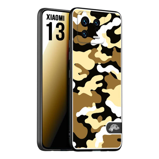 CUSTOMIZZA - Custodia cover nera morbida in tpu compatibile per Xiaomi 13 camouflage mimetico militare giallo desert brown