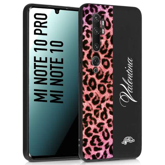 CUSTOMIZZA - Custodia cover nera morbida in tpu compatibile per Xiaomi Mi Note 10 - Mi Note 10 Pro leopardato rosa fucsia personalizzata nome iniziali