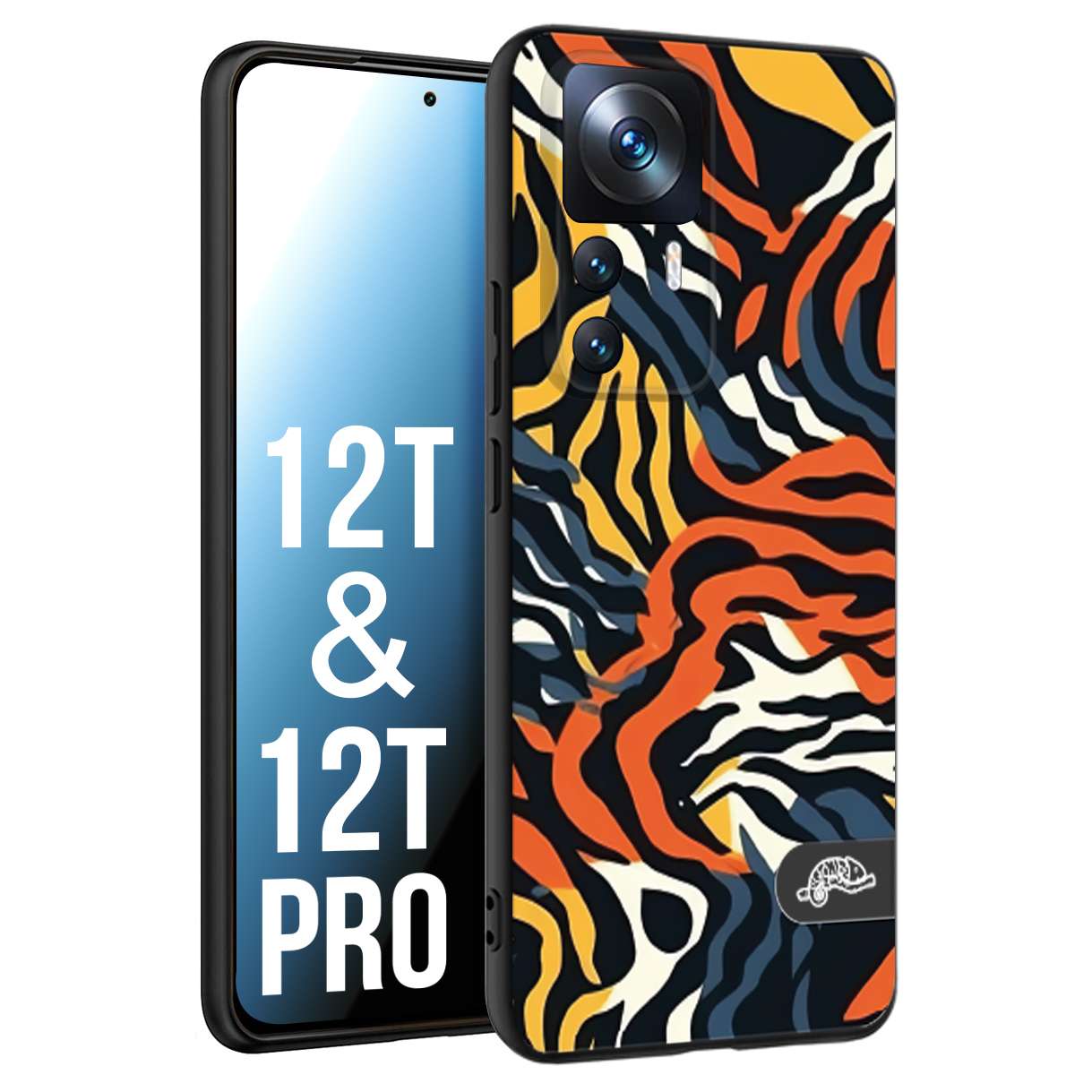 CUSTOMIZZA - Custodia cover nera morbida in tpu compatibile per Xiaomi 12T - 12T PRO leopardato maculato tigrato tiger colorata gialla blu arancio