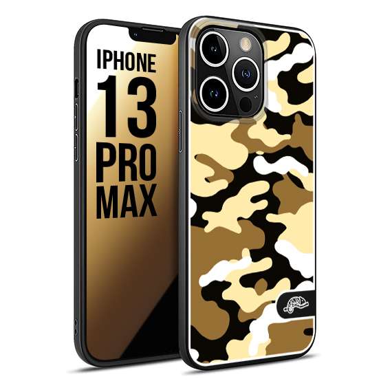 CUSTOMIZZA - Custodia cover nera morbida in tpu compatibile per iPhone 13 PRO MAX camouflage mimetico militare giallo desert brown