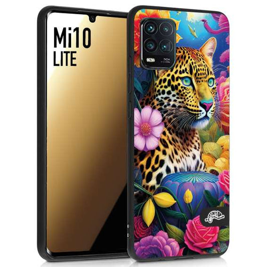 CUSTOMIZZA - Custodia cover nera morbida in tpu compatibile per Xiaomi Mi 10 LITE fiori astratti donna flower fantasia leopardo ghepardo animali colorati