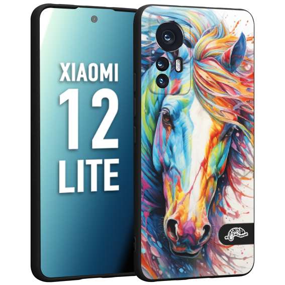 CUSTOMIZZA - Custodia cover nera morbida in tpu compatibile per Xiaomi 12 LITE animali color cavallo horse viso colori vibranti disegnato schizzo