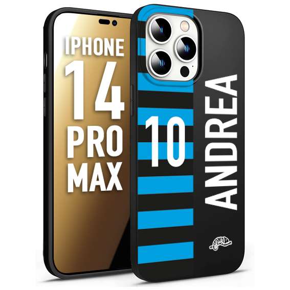 CUSTOMIZZA - Custodia cover nera morbida in tpu compatibile per iPhone 14 PRO MAX personalizzata calcio football nome e numero calciatori nerazzurra