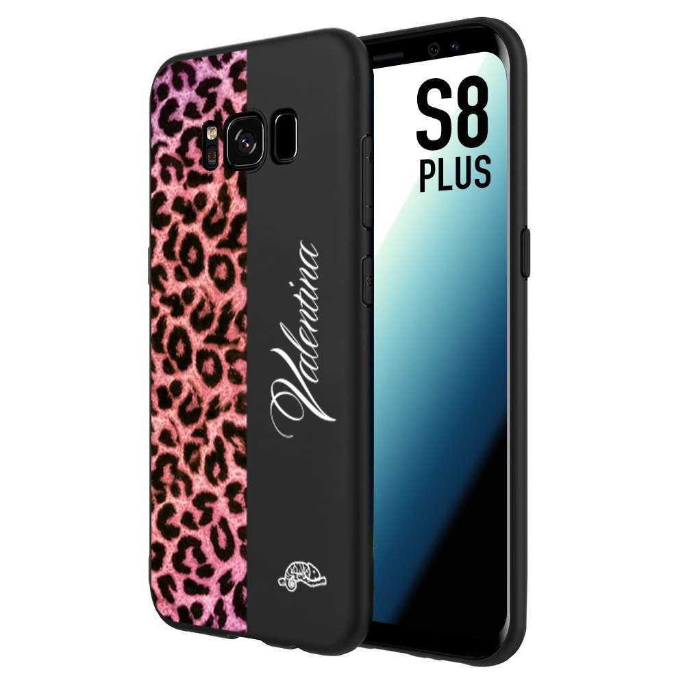 CUSTOMIZZA - Custodia cover nera morbida in tpu compatibile per Samsung S8 PLUS leopardato rosa fucsia personalizzata nome iniziali