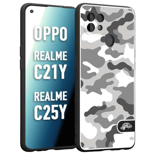 CUSTOMIZZA - Custodia cover nera morbida in tpu compatibile per Oppo Realme C21Y - C25Y camouflage mimetico militare bianco white