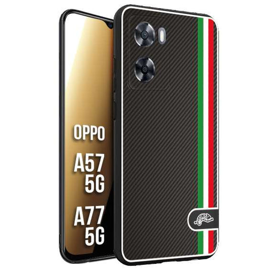 CUSTOMIZZA - Custodia cover nera morbida in tpu compatibile per Oppo A57 5G - A77 5G effetto fibra di carbonio bandiera Italia made in Italy