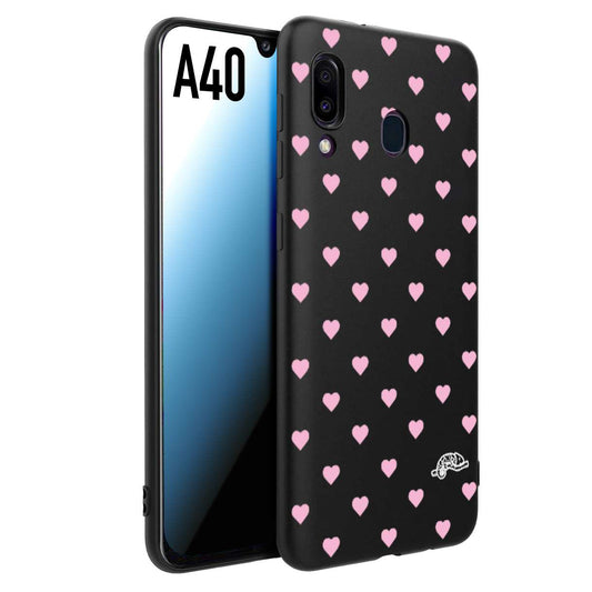 CUSTOMIZZA - Custodia cover nera morbida in tpu compatibile per Samsung A40 cuori pois rosa su nero donna pin up vintage