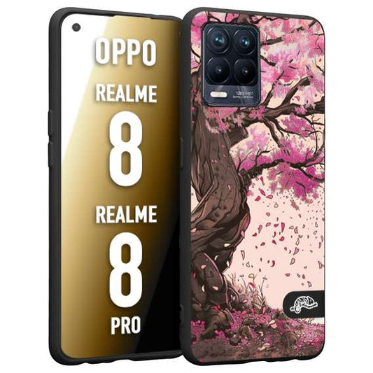 CUSTOMIZZA - Custodia cover nera morbida in tpu compatibile per Oppo Realme 8 - 8 PRO giapponese colori morbidi fiori di ciliegio rosa disegnata