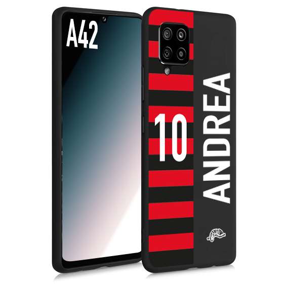 CUSTOMIZZA - Custodia cover nera morbida in tpu compatibile per Samsung A42 personalizzata calcio football nome e numero calciatori rossonera