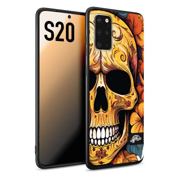 CUSTOMIZZA - Custodia cover nera morbida in tpu compatibile per Samsung S20 teschio messicano colorato dorato fiori autunnali disegnato