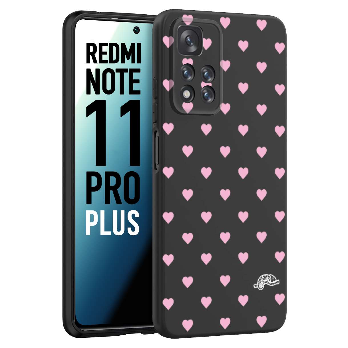 CUSTOMIZZA - Custodia cover nera morbida in tpu compatibile per Xiaomi Redmi Note 11 PRO PLUS cuori pois rosa su nero donna pin up vintage