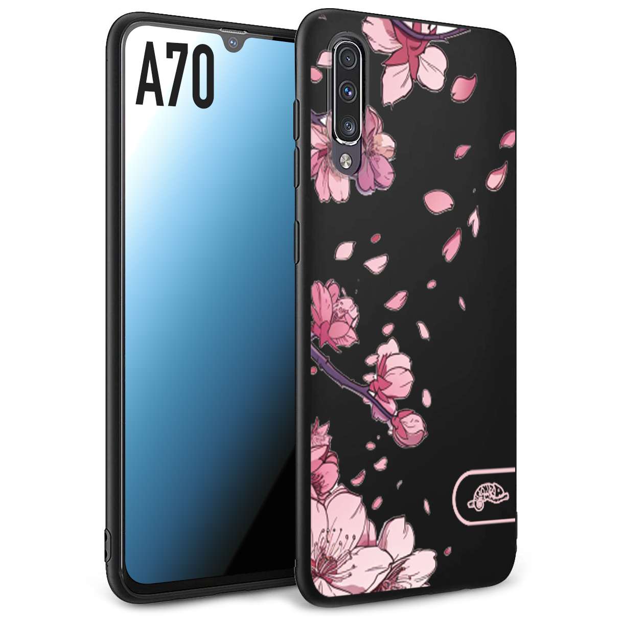 CUSTOMIZZA - Custodia cover nera morbida in tpu compatibile per Samsung A70 giapponese fiori di ciliegio in fiore a rilievo disegnata tattoo