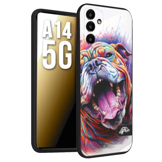 CUSTOMIZZA - Custodia cover nera morbida in tpu compatibile per Samsung A14 5G animali color bulldog cane dog colori vibranti disegnato schizzo