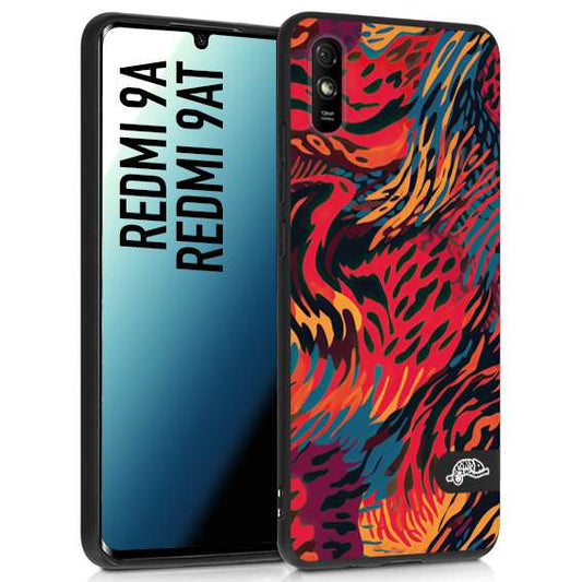 CUSTOMIZZA - Custodia cover nera morbida in tpu compatibile per Xiaomi Redmi 9A - 9AT leopardato maculato tigrato colorata fiamme rossa blu arancione