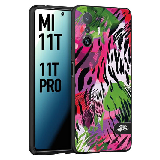 CUSTOMIZZA - Custodia cover nera morbida in tpu compatibile per Xiaomi Mi 11T - Mi 11T PRO leopardato tigrato tiger colorata summer color verde fucsia