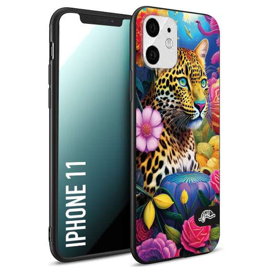 CUSTOMIZZA - Custodia cover nera morbida in tpu compatibile per iPhone 11 fiori astratti donna flower fantasia leopardo ghepardo animali colorati