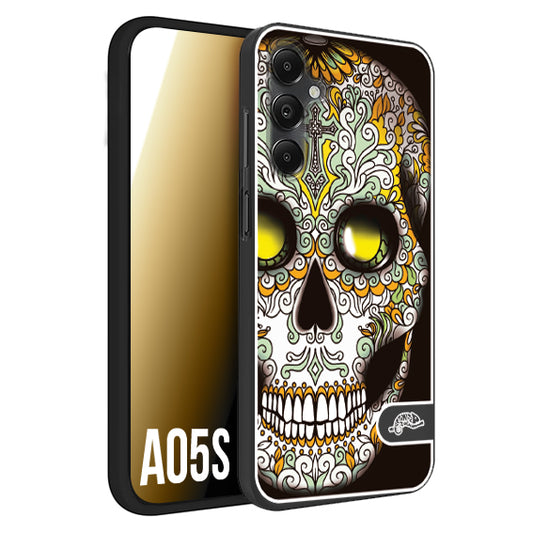 CUSTOMIZZA - Custodia cover nera morbida in tpu compatibile per Samsung A05S teschio messicano Mexican skull bianco verde giallo