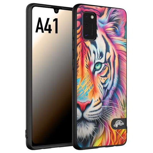 CUSTOMIZZA - Custodia cover nera morbida in tpu compatibile per Samsung A41 animali color tigre tiger viso colori vibranti disegnato schizzo