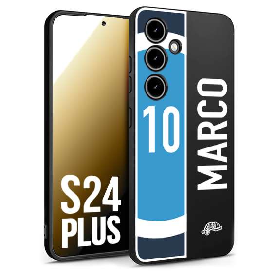 CUSTOMIZZA - Custodia cover nera morbida in tpu compatibile per Samsung S24 PLUS personalizzata calcio football nome e numero calciatori biancoazzurri bianco celesti