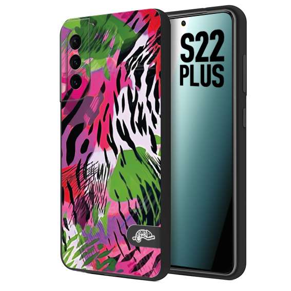 CUSTOMIZZA - Custodia cover nera morbida in tpu compatibile per Samsung S22 PLUS leopardato tigrato tiger colorata summer color verde fucsia