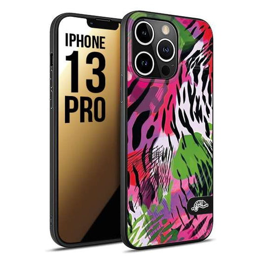 CUSTOMIZZA - Custodia cover nera morbida in tpu compatibile per iPhone 13 PRO leopardato tigrato tiger colorata summer color verde fucsia