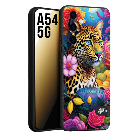 CUSTOMIZZA - Custodia cover nera morbida in tpu compatibile per Samsung A54 5G fiori astratti donna flower fantasia leopardo ghepardo animali colorati