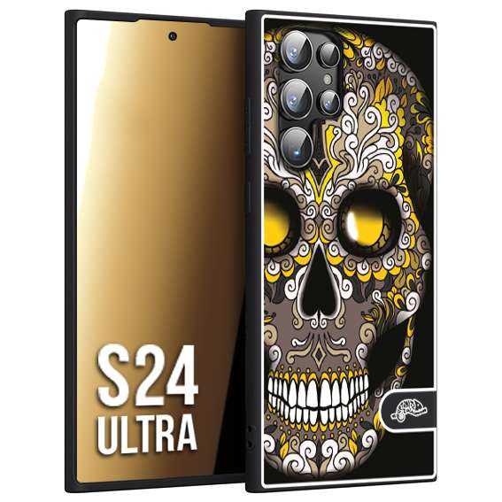 CUSTOMIZZA - Custodia cover nera morbida in tpu compatibile per Samsung S24 ULTRA teschio messicano Mexican skull nero giallo