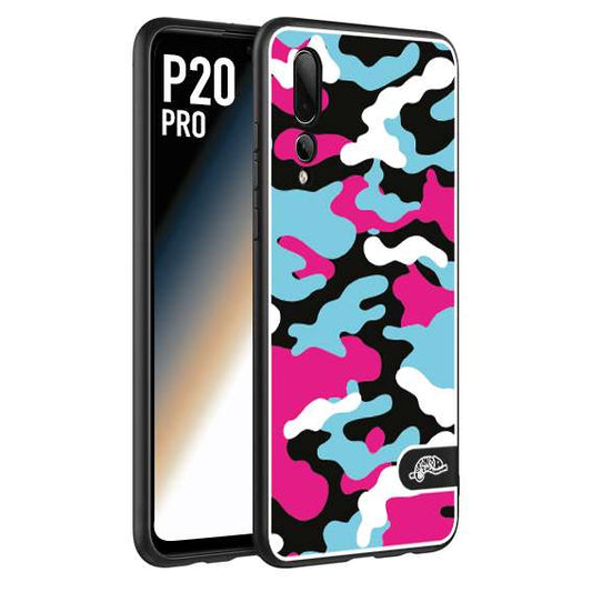 CUSTOMIZZA - Custodia cover nera morbida in tpu compatibile per Huawei P20 PRO camouflage mimetico militare fucsia celeste