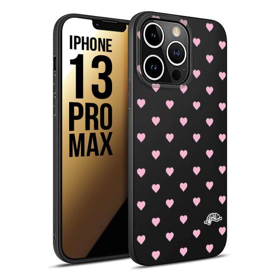 CUSTOMIZZA - Custodia cover nera morbida in tpu compatibile per iPhone 13 PRO MAX cuori pois rosa su nero donna pin up vintage