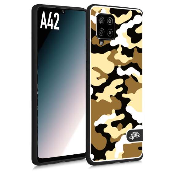 CUSTOMIZZA - Custodia cover nera morbida in tpu compatibile per Samsung A42 camouflage mimetico militare giallo desert brown