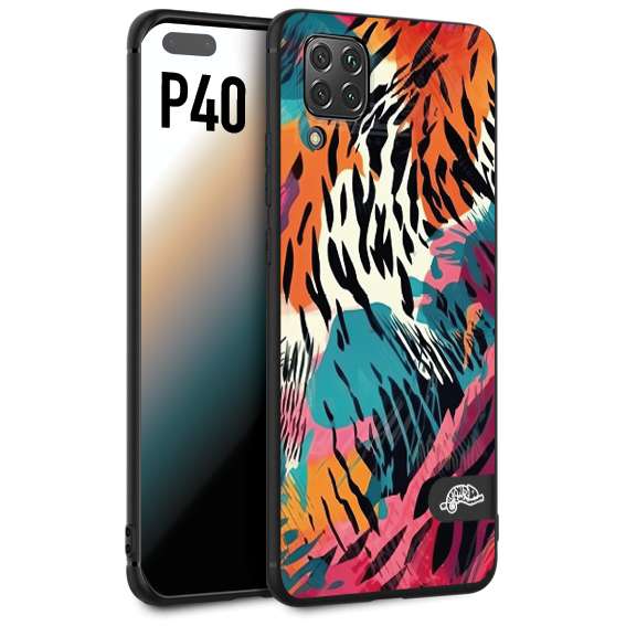 CUSTOMIZZA - Custodia cover nera morbida in tpu compatibile per Huawei P40 leopardato maculato tigrato tiger colorata summer color