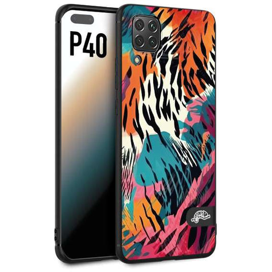 CUSTOMIZZA - Custodia cover nera morbida in tpu compatibile per Huawei P40 leopardato maculato tigrato tiger colorata summer color