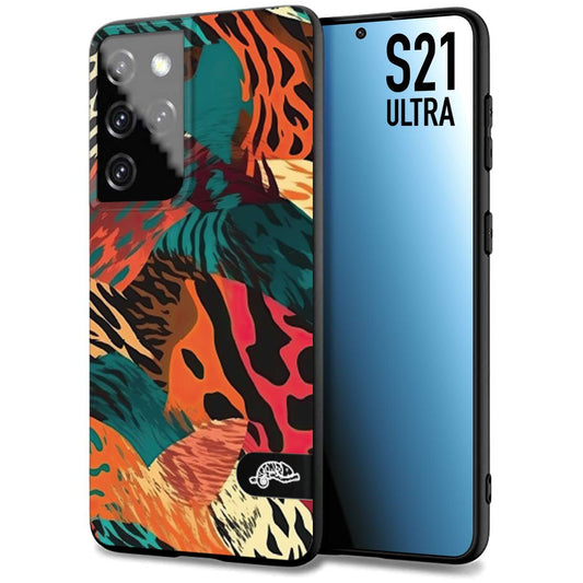 CUSTOMIZZA - Custodia cover nera morbida in tpu compatibile per Samsung S21 ULTRA leopardato tigrato tiger colorata summer arancio verde fucsia