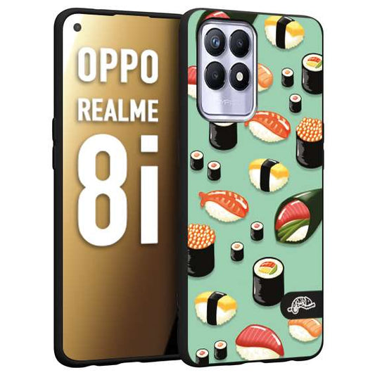 CUSTOMIZZA - Custodia cover nera morbida in tpu compatibile per Oppo Realme 8i sushi disegni giapponese nighiri acquamarina verde