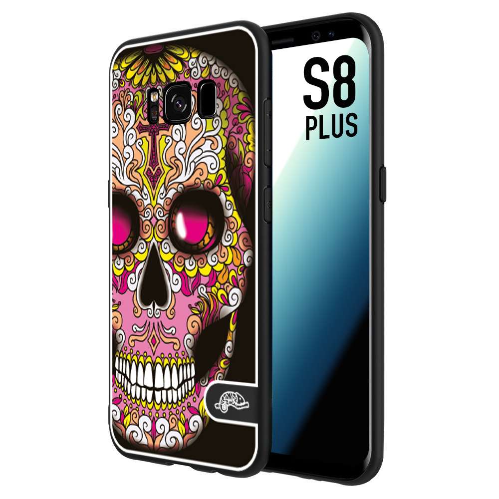 CUSTOMIZZA - Custodia cover nera morbida in tpu compatibile per Samsung S8 PLUS teschio messicano Mexican skull rosa gialla