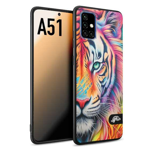 CUSTOMIZZA - Custodia cover nera morbida in tpu compatibile per Samsung A51 animali color tigre tiger viso colori vibranti disegnato schizzo